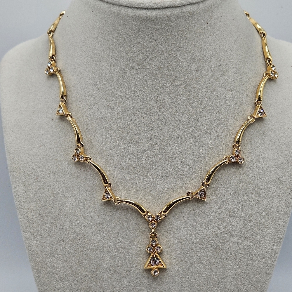 VINTAGE Gold Tone Rhinestone Articulated Link Necklace